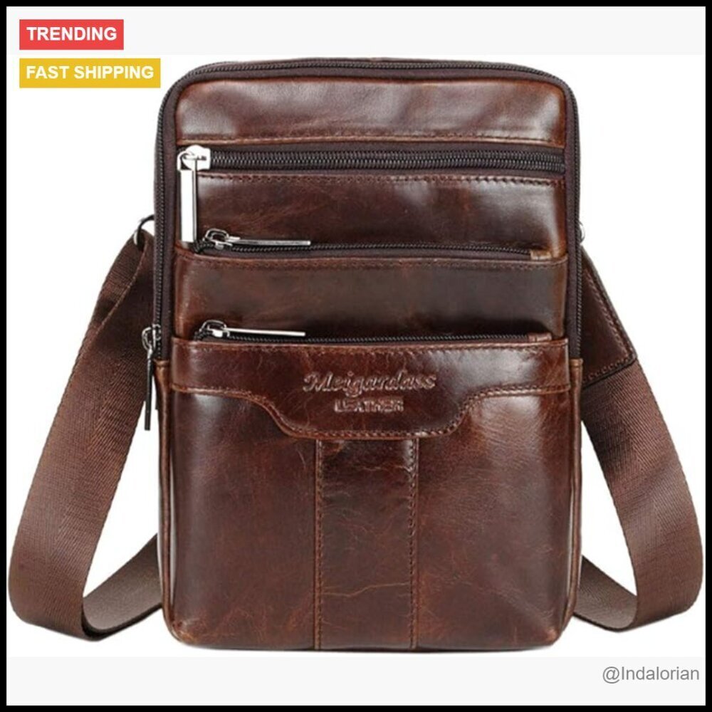 Vintage Leather Messenger Bag Crossbody Shoulder Sling Travel Business Casual